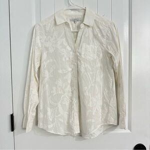 FoxCroft White Floral Prints Button-down Shirt